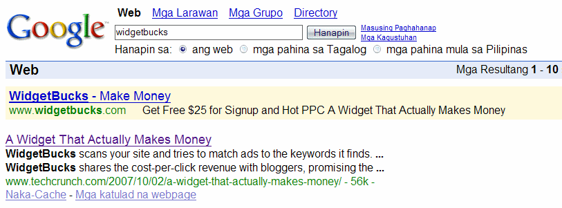 WidgetBucks on Google SERP