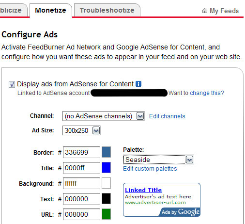 Google Ads configuration on Feedburner